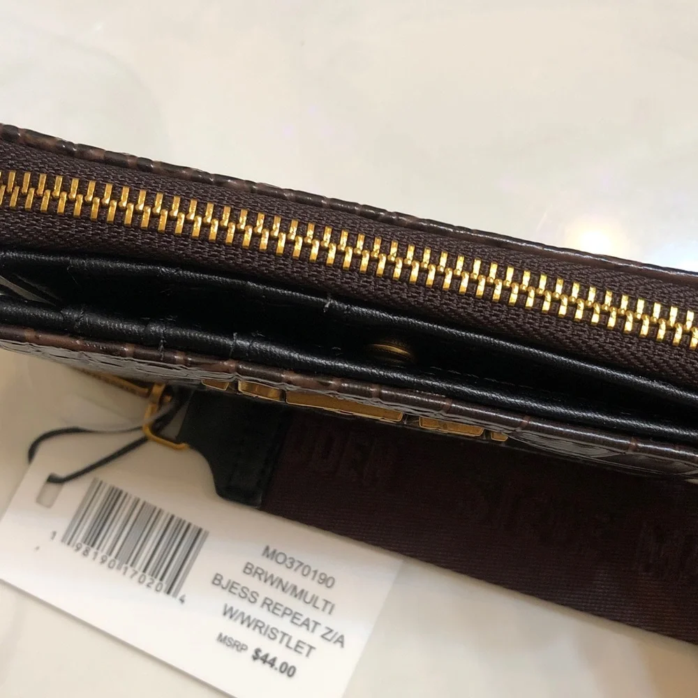 Steve Madden BJESS Brown Multi Faux Leather Croc Embossed ZA Wallet + Strap NWT